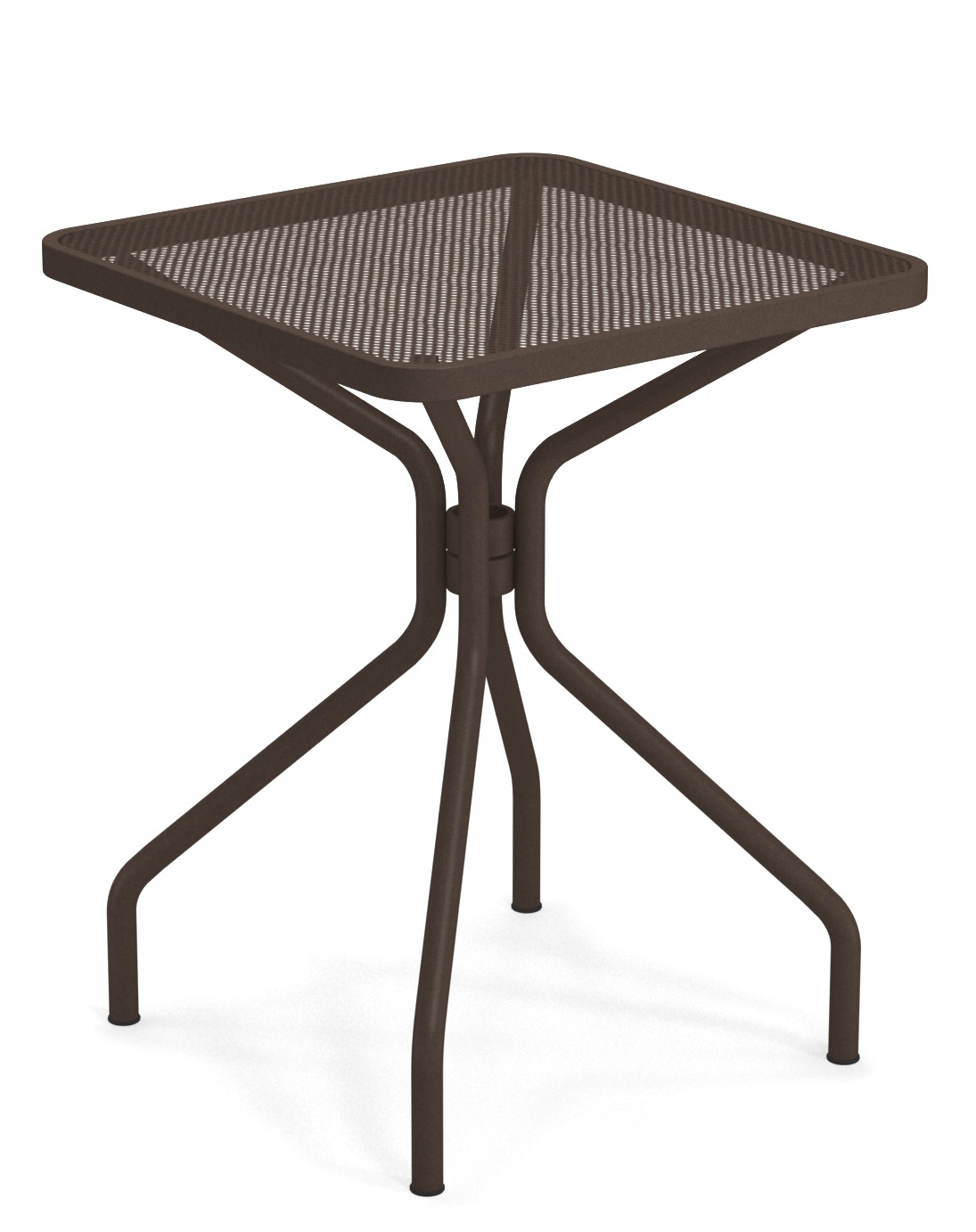 Quadratischer Cambi Tisch von Emu, braun, für den Außenbereich, mit filigranem Metallgitter.
