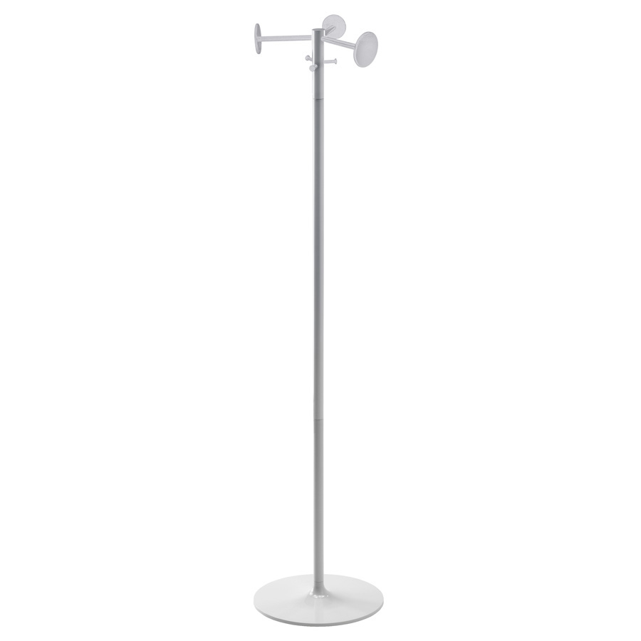 Weißer Alter Ego Coat Stand Kleiderständer von Rexite mit Haken und runder Basis.