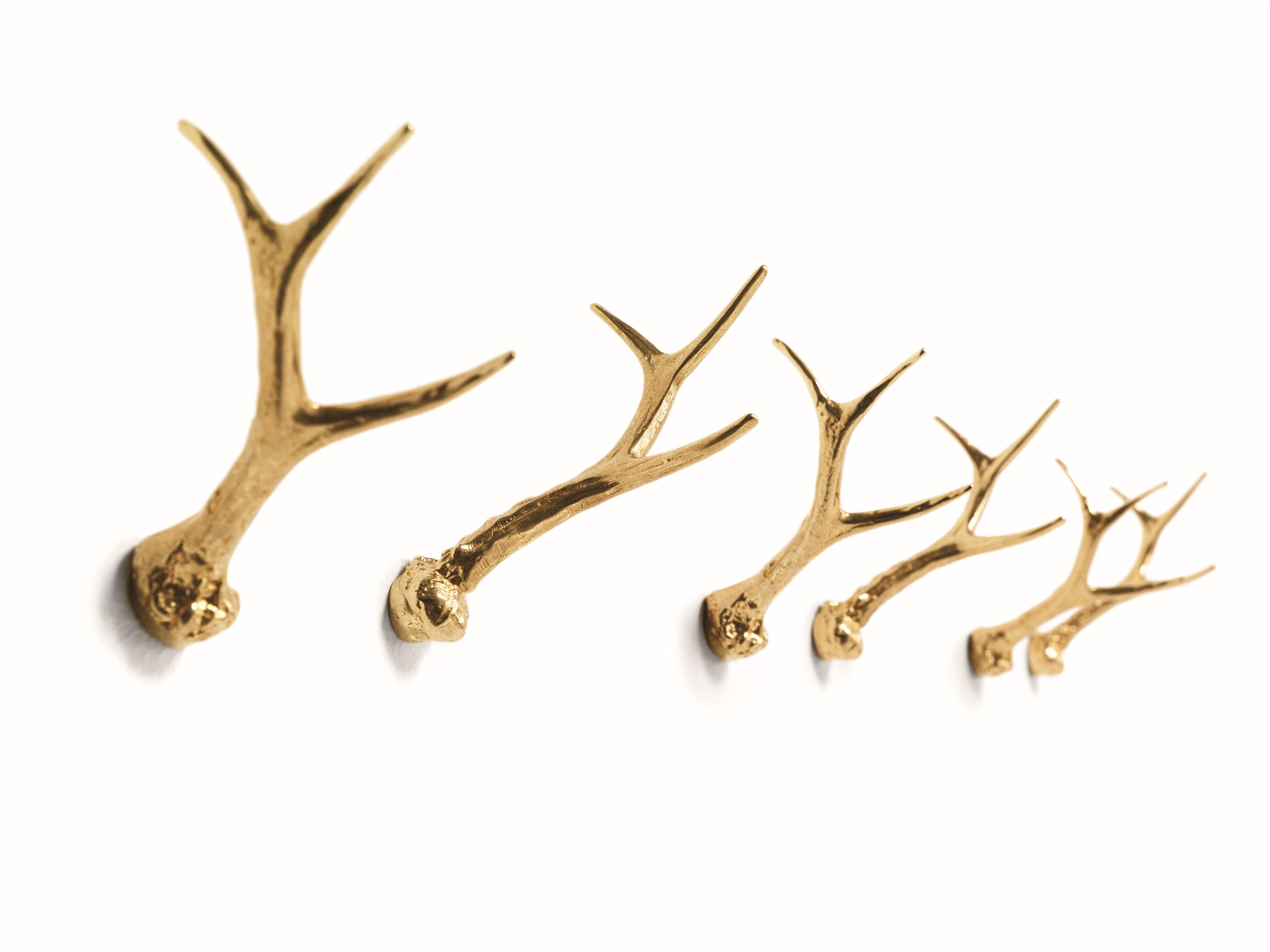 Hubertus Kleiderhaken im 2er Set von Mogg, goldene Hirschgeweih-Optik, Wandhaken für Garderobe.