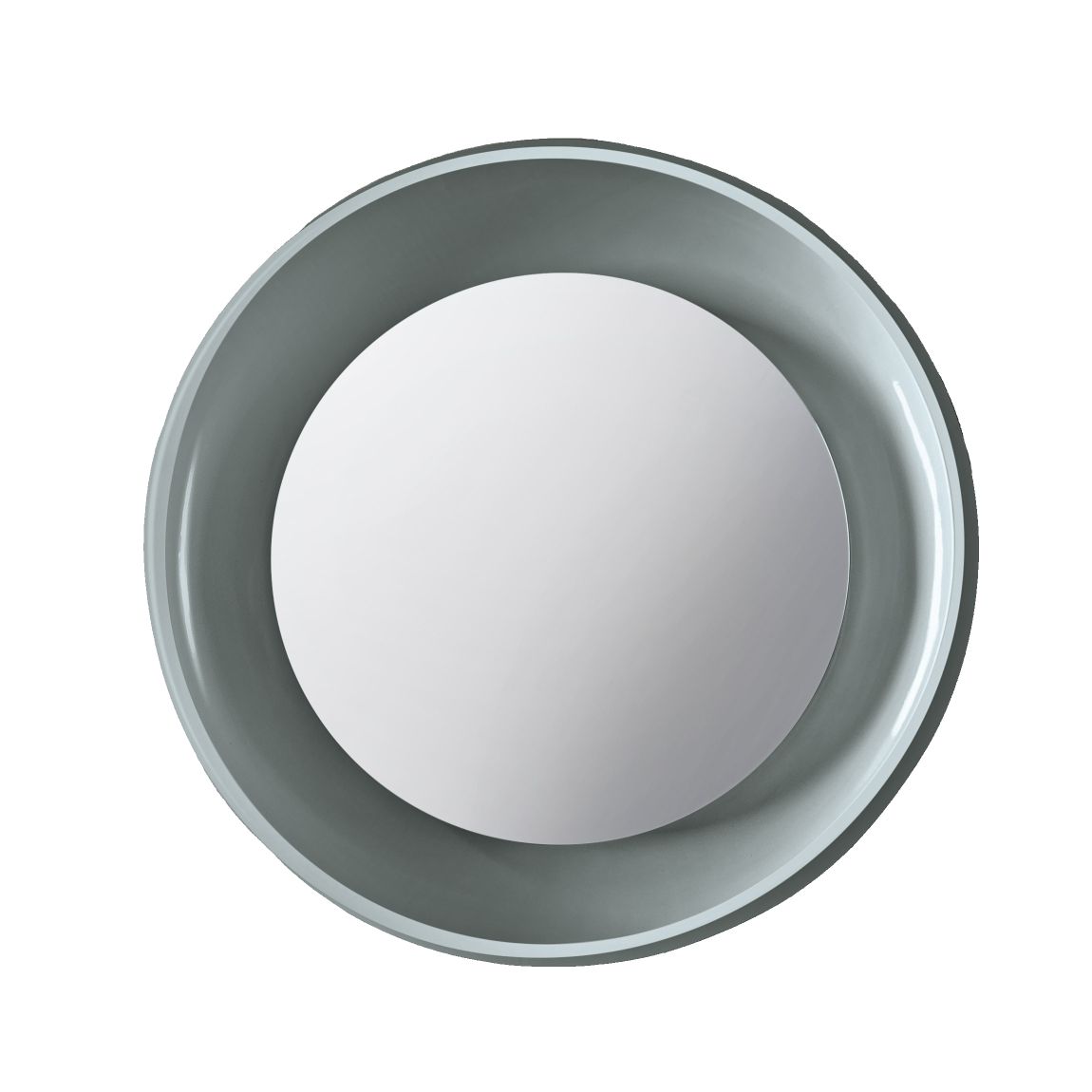 Runder Coque Spiegel von Miniforms mit grauem Keramikrahmen für modernes Interior Design.