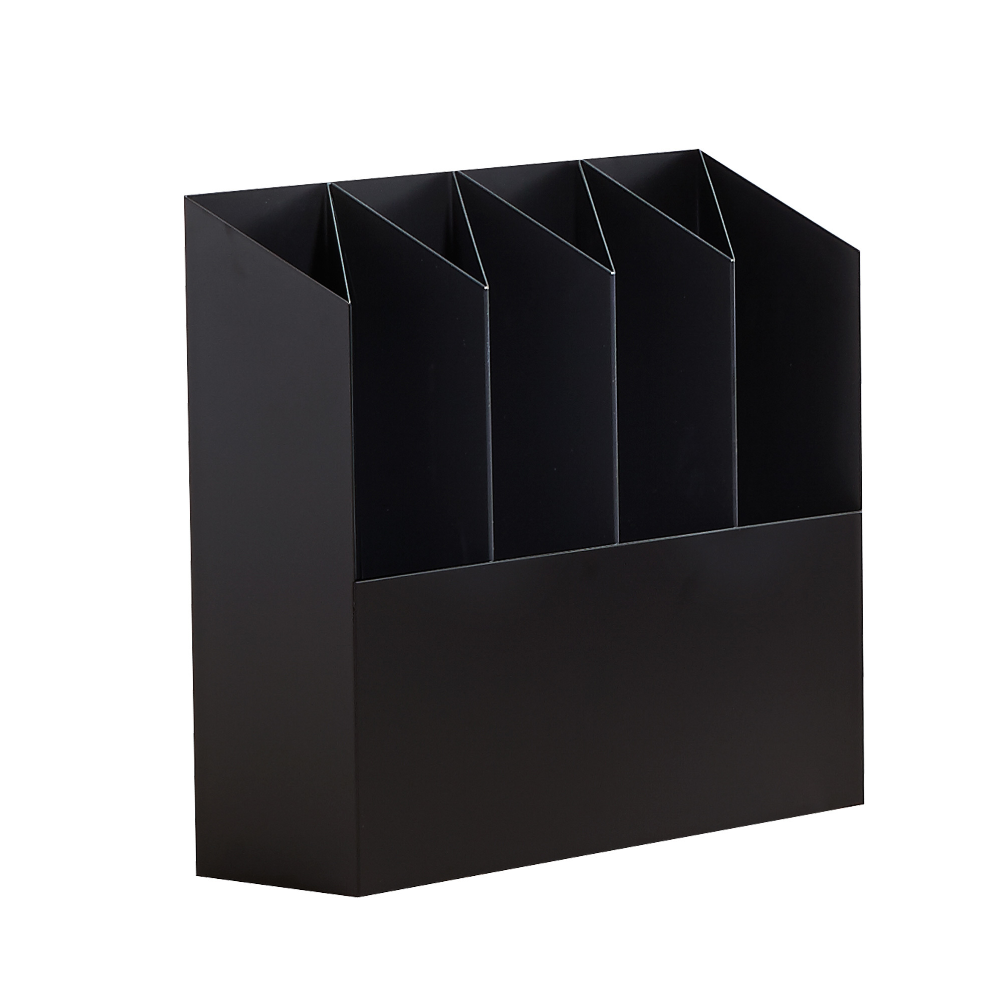 Schwarzer Kant Schirmständer Mox aus Metall mit fünf Fächern zur Aufbewahrung von Regenschirmen.