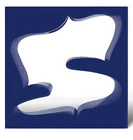 Blaues quadratisches Element der Living Tower Sitzskulptur von Vitra mit weißer, geschwungener Aussparung. Designmöbel für modernes Wohnen.