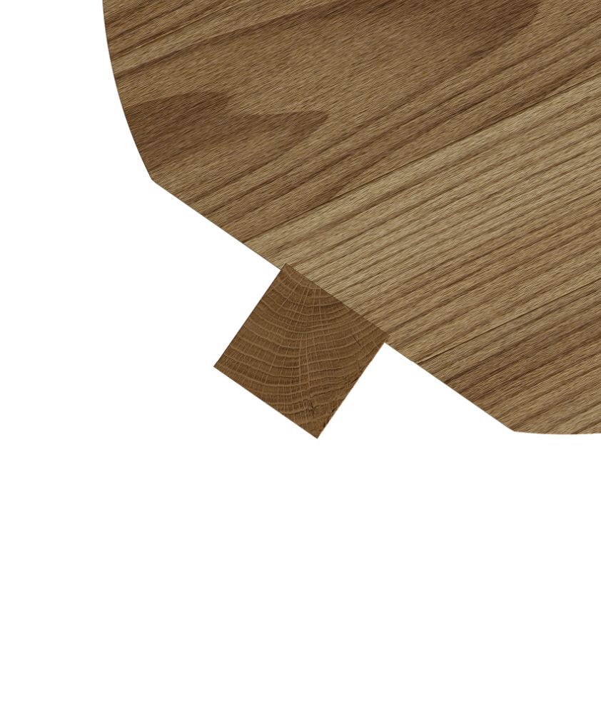 Detailaufnahme der Holzoberfläche und Beinverbindung des Ayo Barhockers von New Tendency.