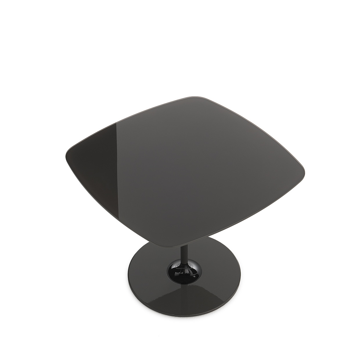 Draufsicht: Schwarzer Thierry 4040 Tisch von Kartell mit quadratischer Tischplatte und rundem Fuß.