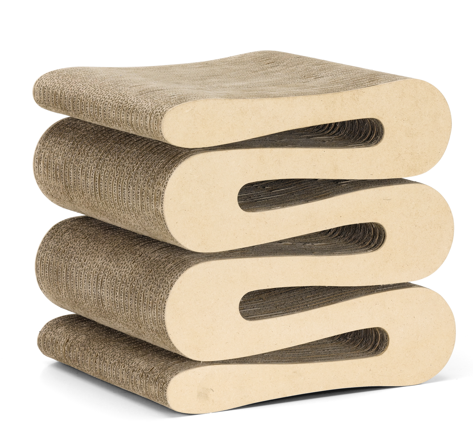 Vitra Wiggle Stool aus brauner Wellpappe, moderner Design Hocker für Wohnzimmer und Büro.