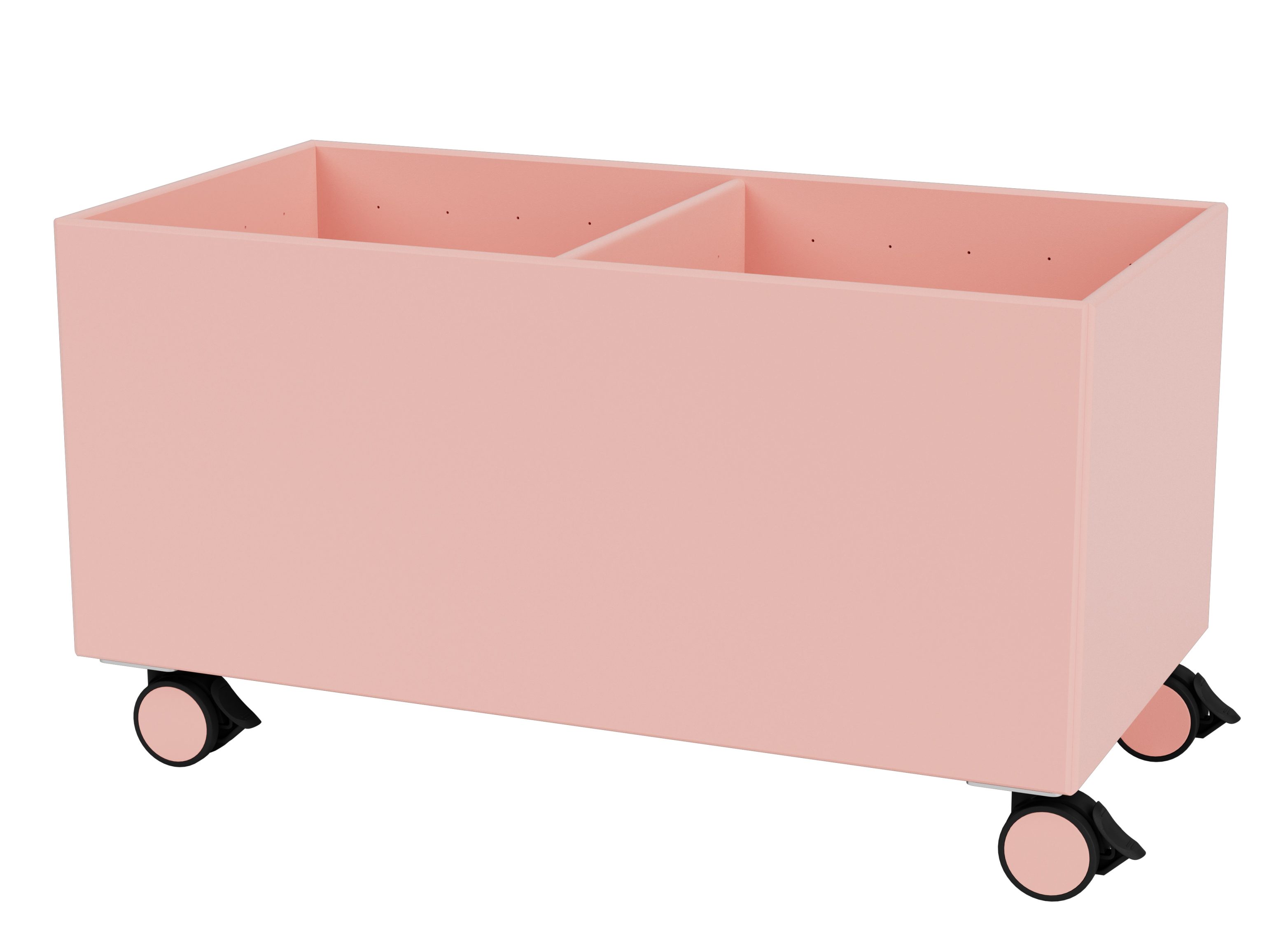 Rosa Colour Box Aufbewahrungsbox von Montana mit zwei Fächern und Rollen für Kinderzimmer.