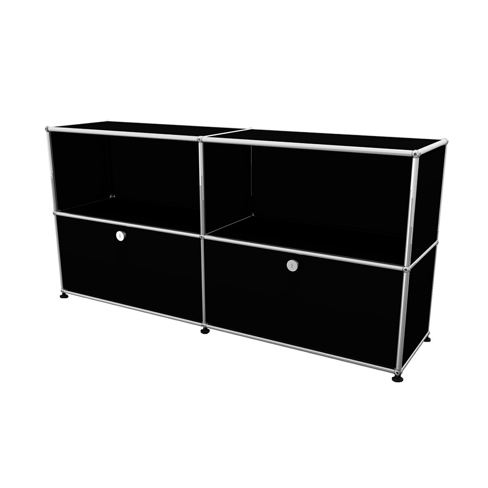 USM Haller Sideboard in Braun mit zwei Klappen, modernes modulares Möbeldesign für Wohnzimmer und Büro.