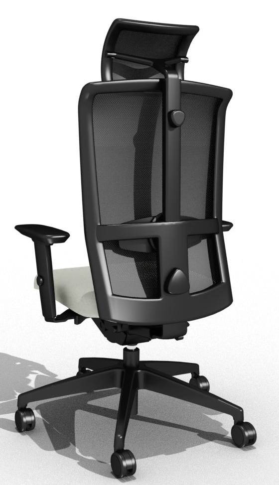 Rückansicht des Goal Bürodrehstuhls von Interstuhl in Grau und Beige mit Netzrückenlehne.