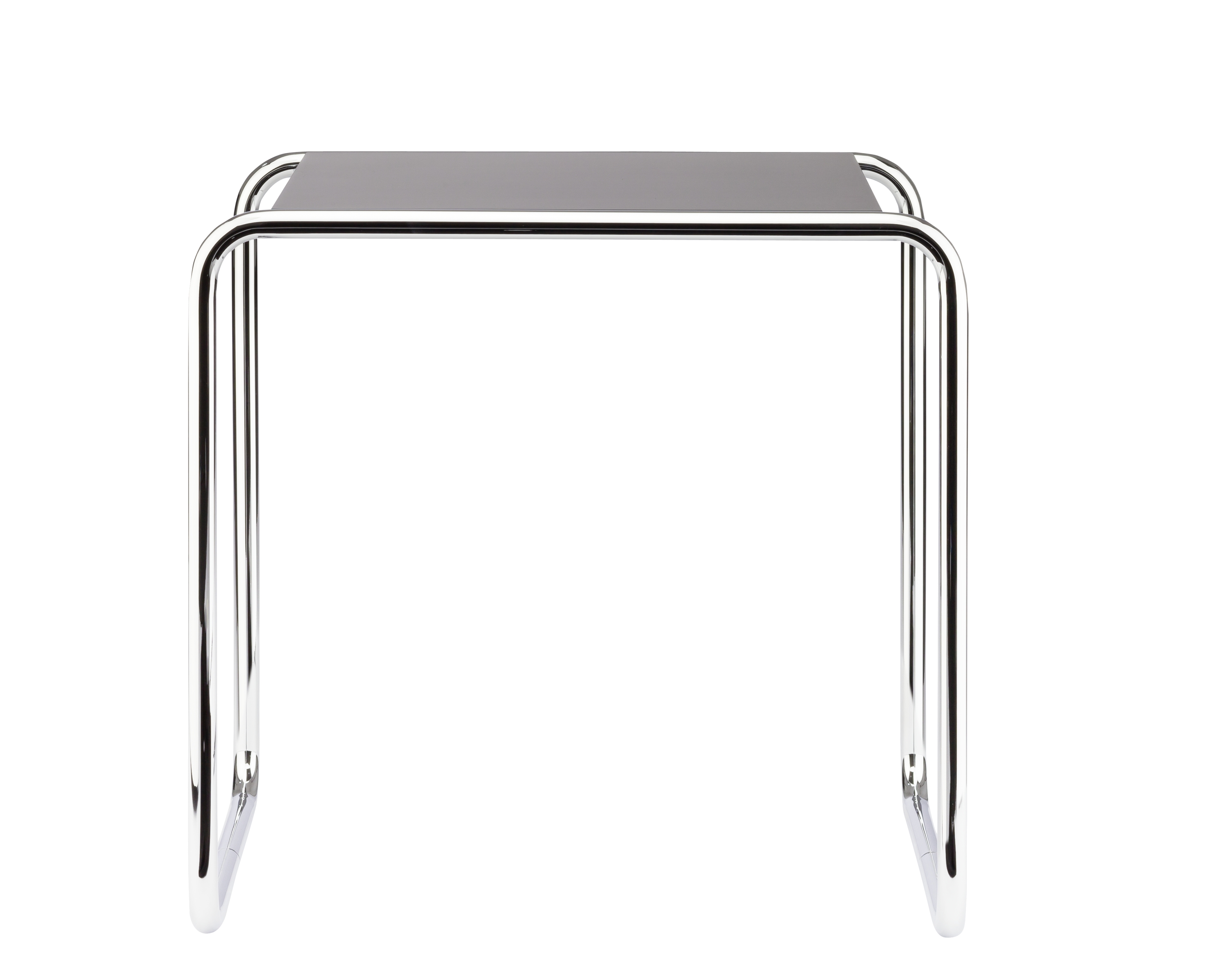 B 9 b Thonet Beistelltisch mit verchromtem Stahlrohrgestell und grauer Tischplatte. Moderner Designklassiker.