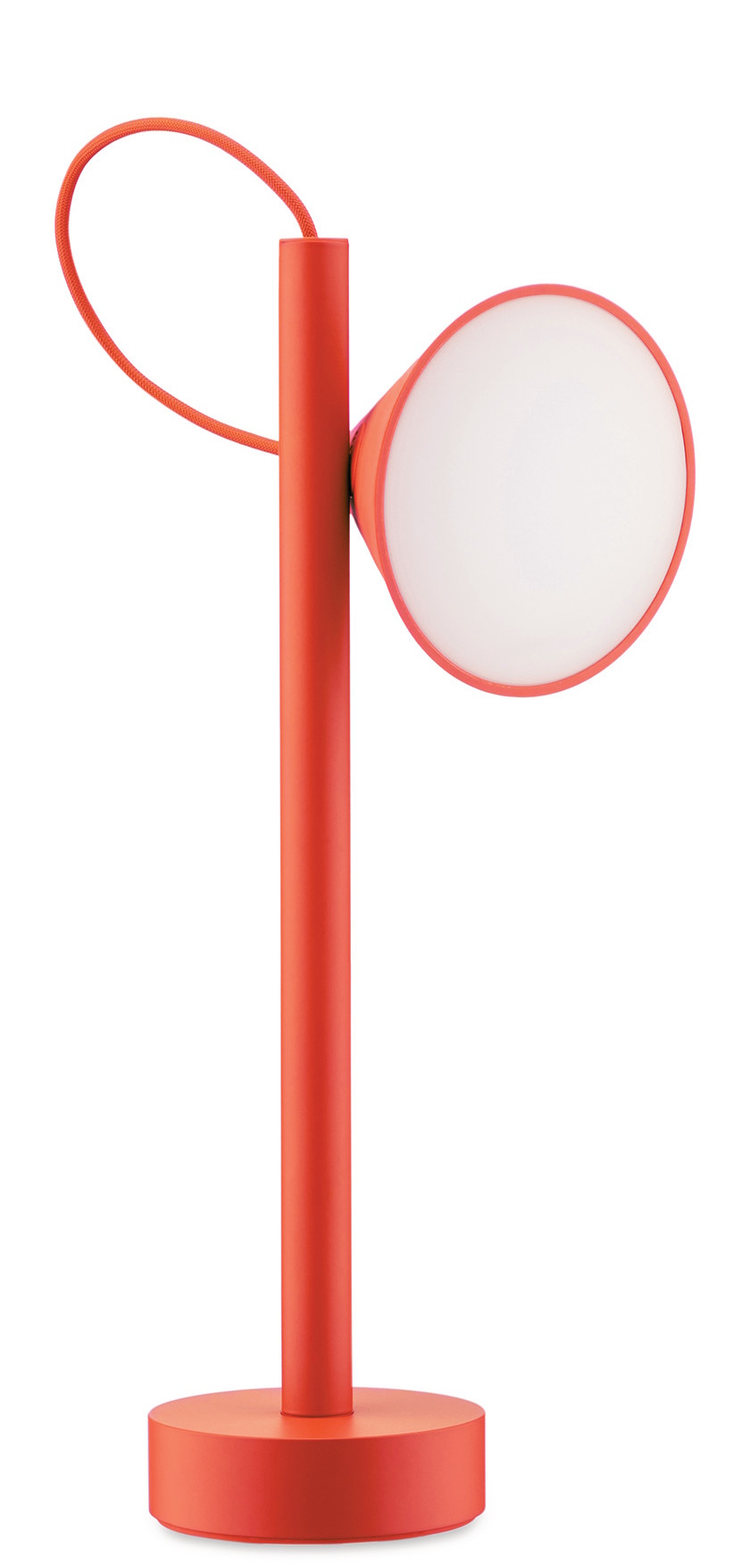 Tsumiki Akku Leuchte von Alessi in Orange: Moderne, tragbare Tischleuchte mit LED-Licht und Tragegriff.