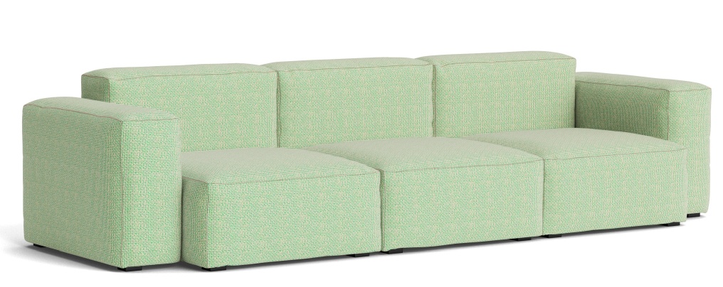 Mags Soft Sofa Low armrest 3-Sitzer Combination 1 Hay Stoff Tartaglia Grün/Weiß mit Beige Naht