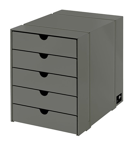 USM Haller Inos Kastenset in Mittelgrau mit fünf geschlossenen Schubladen für Büro und Homeoffice.