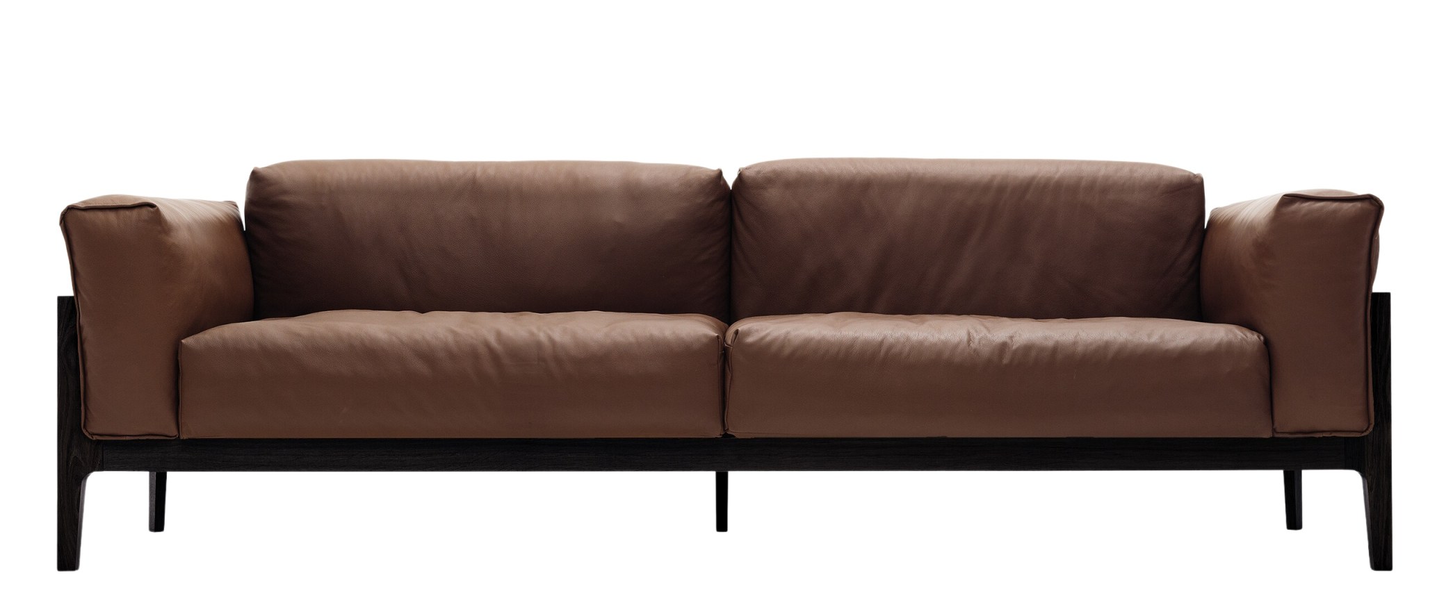 Braunes Elm Sofa von Cor mit Lederbezug und dunklem Holzgestell, modernes Design.