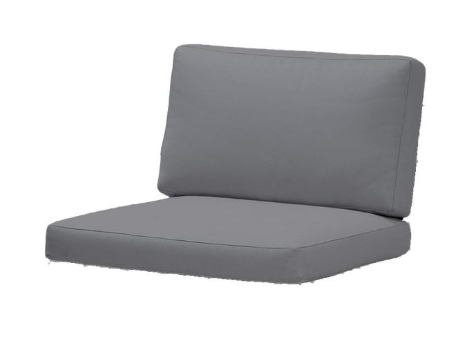 Grauer Kissensatz für Cane-Line Connect Loungesessel, bestehend aus Sitzkissen und Rückenkissen für Outdoor-Möbel.