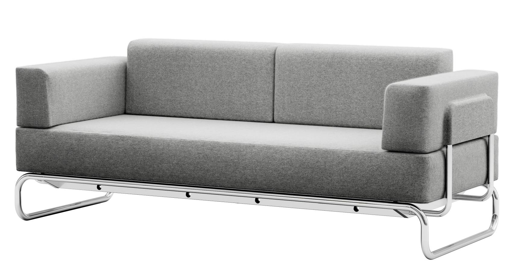 Graues Thonet 2-Sitzer Sofa S 5002/C001 mit Chromgestell für Wohnzimmer und Büro.