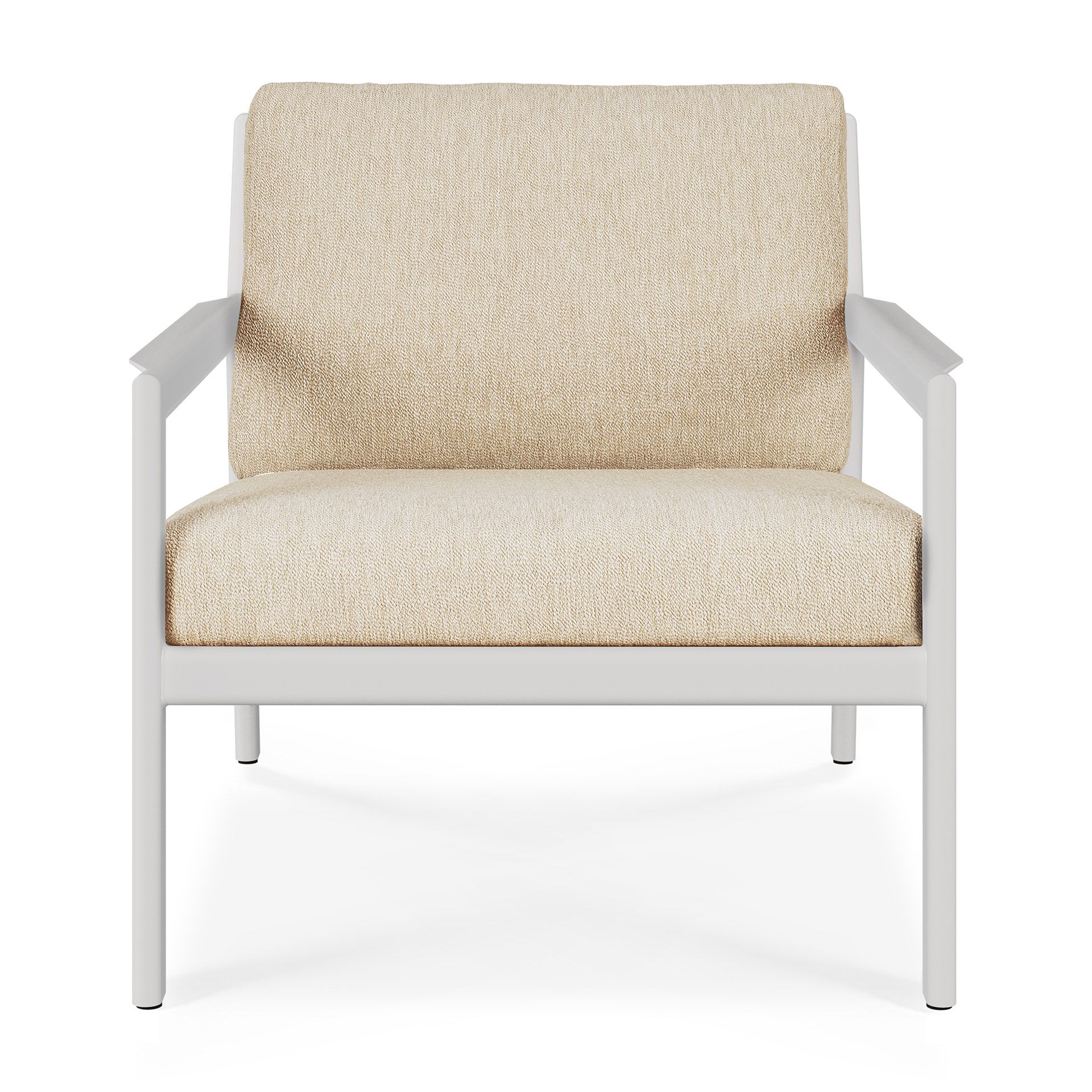 Jack Outdoor Loungesessel mit weißem Aluminiumrahmen und beigen Kissen, ideal für Garten und Terrasse.