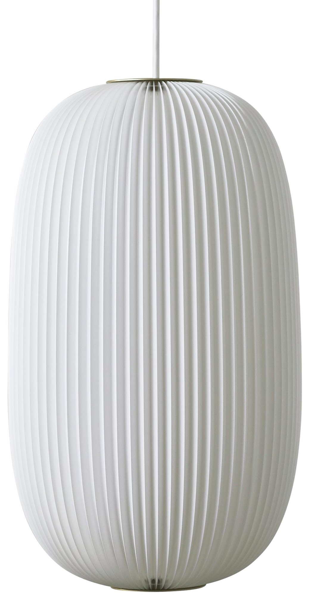 Weiße Lamella Pendelleuchte von Le Klint mit plissiertem Lampenschirm für moderne Beleuchtung.