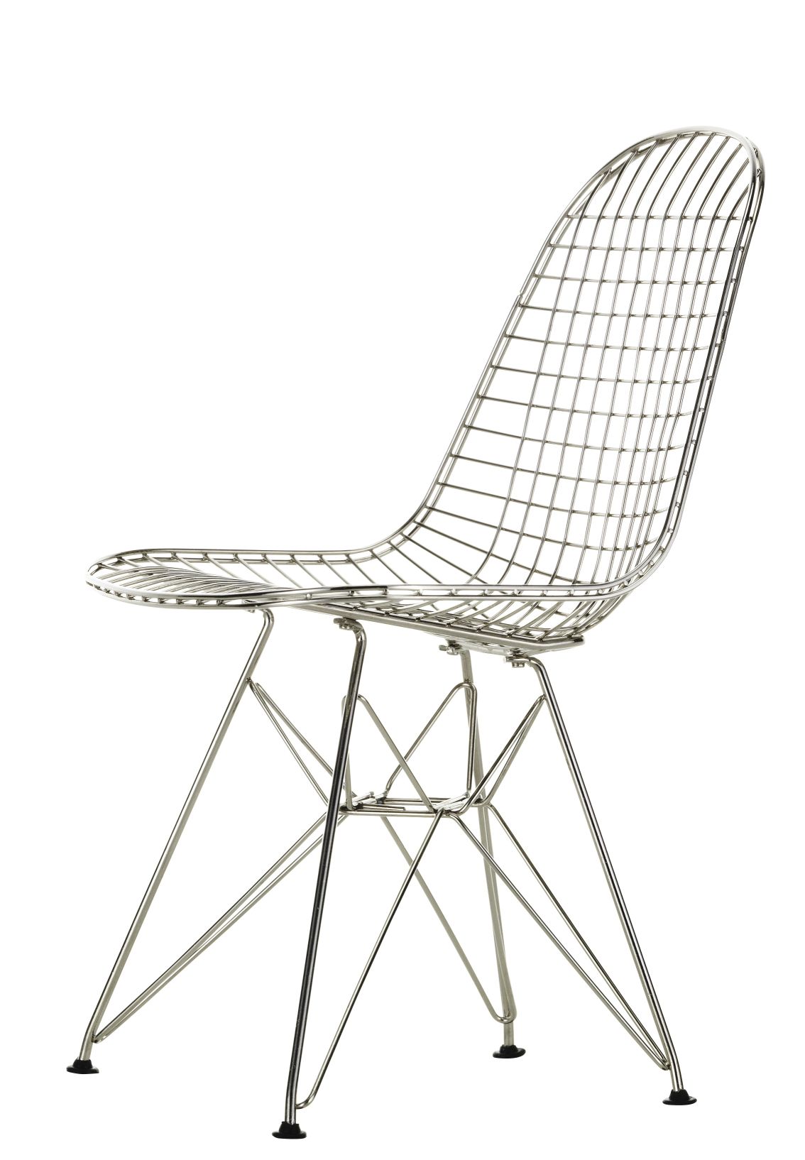 Detailaufnahme des Vitra DKR Wire Chair Miniatur, ein Designklassiker aus verchromtem Stahldraht.