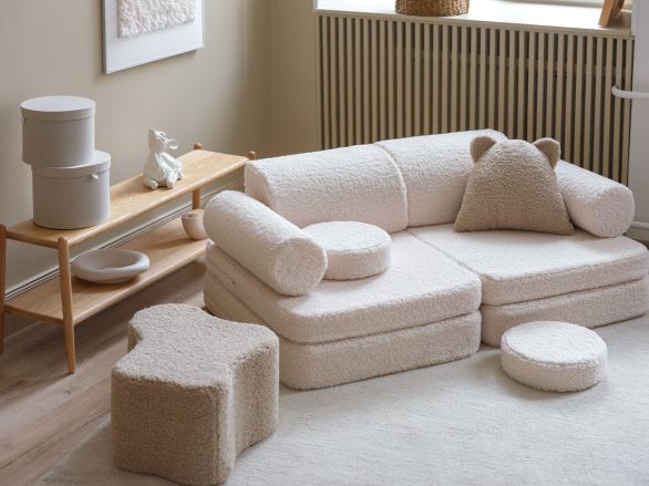 Kinderspielsofa Teddystoff Cremeweiß Wigiwama