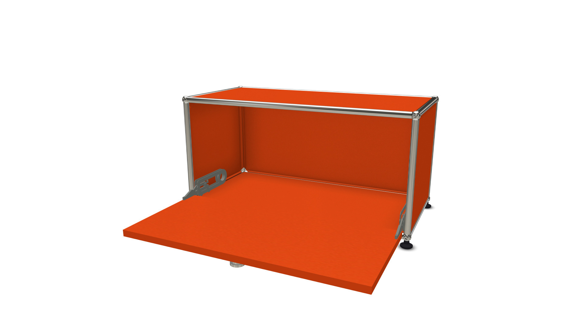 USM Haller Klappe in Orange als Ersatzteil, geöffnet, für modulare Möbelbausysteme.