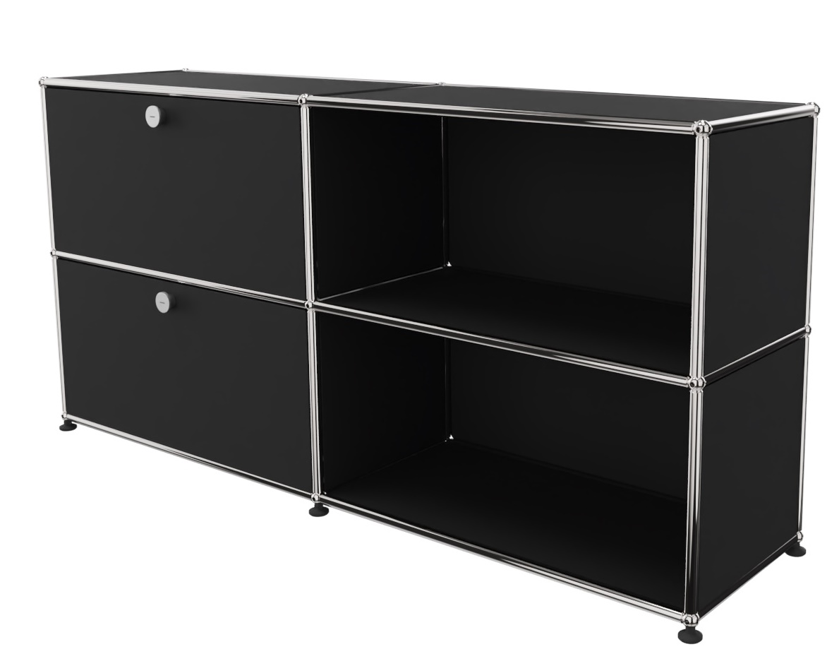 USM Haller Sideboard 2 Offen / 2 Klappen links Graphitschwarz - FAST DELIVERY