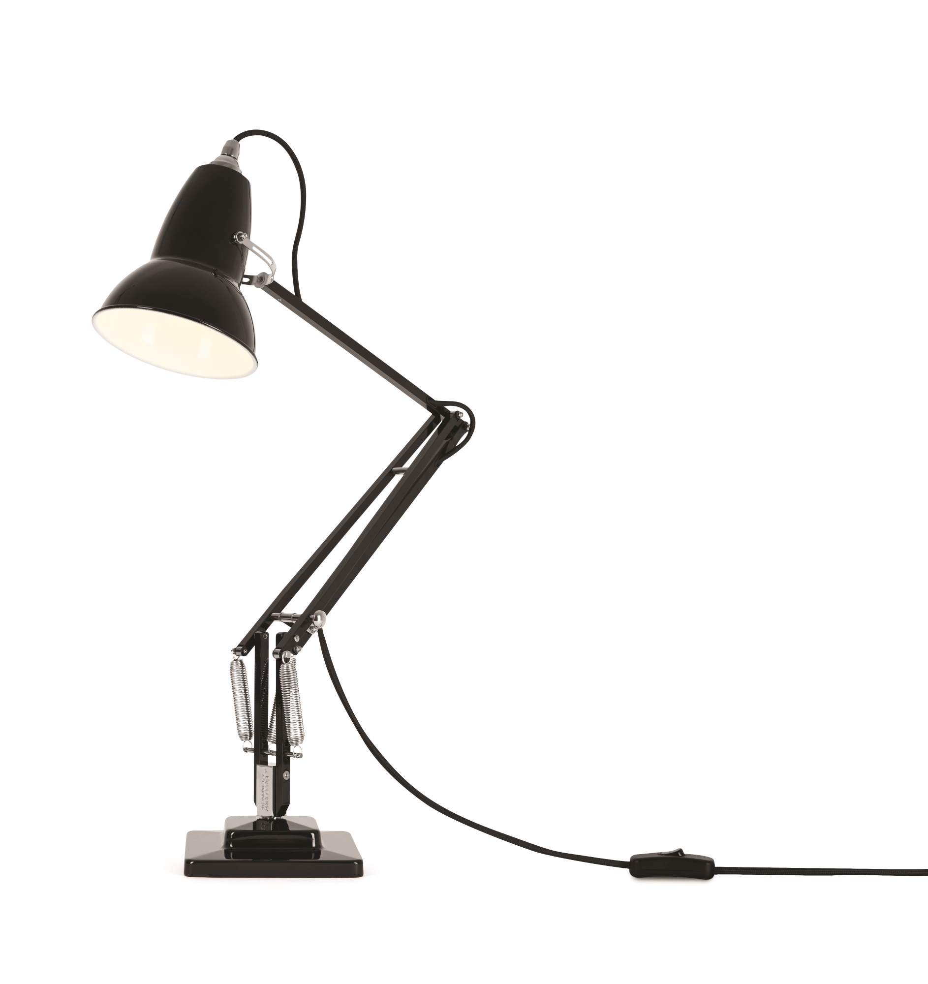 Schwarze Original 1227 Anglepoise Tischleuchte mit verstellbarem Arm und hellem Lichtkegel für den Schreibtisch.