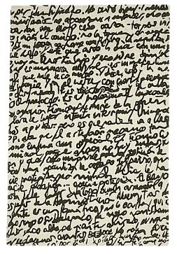 Nanimarquina Teppich Manuscrit: Weißer Teppich mit schwarzer, handschriftlicher Schrift. Modernes Design für Wohnzimmer und Schlafzimmer.