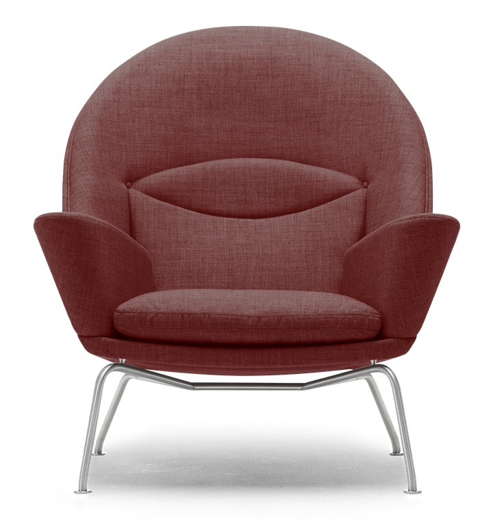 Roter CH468 Oculus Sessel von Carl Hansen & Søn mit silberfarbenem Metallgestell. Design Sessel.