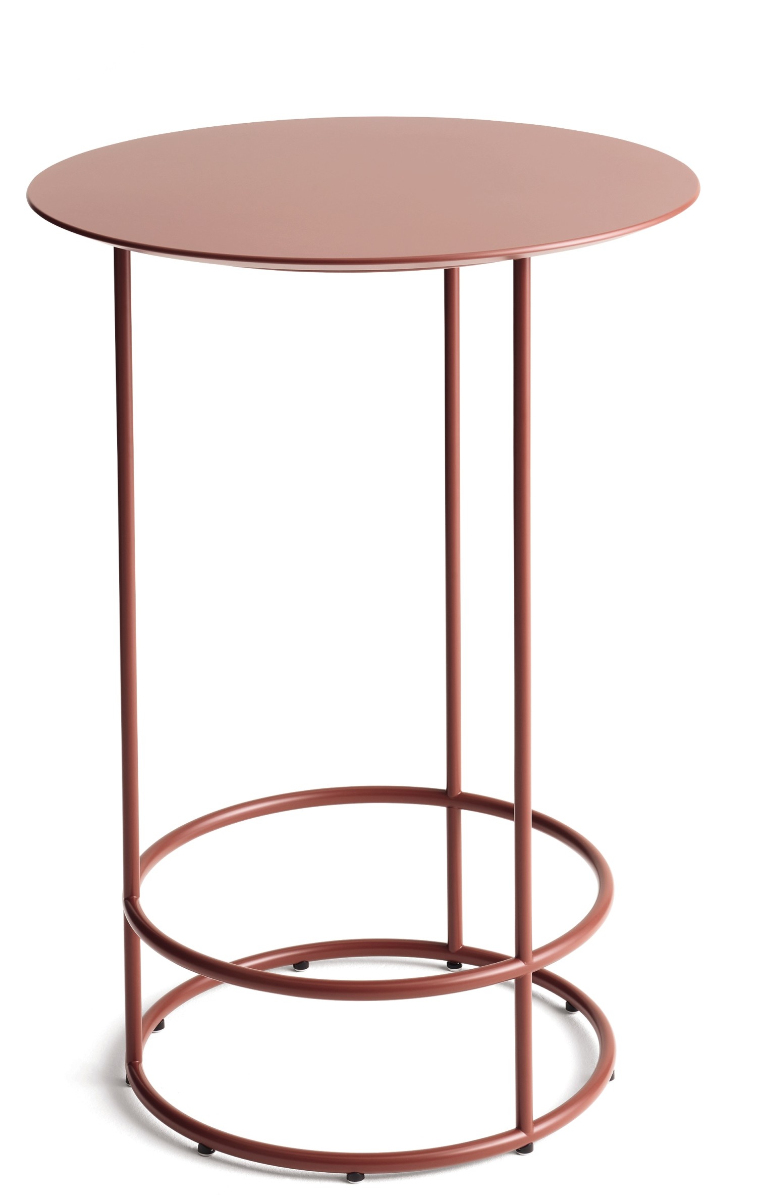 Drop Stehtisch von Cor, runder Beistelltisch aus Metall in Terrakotta, modernes Design.