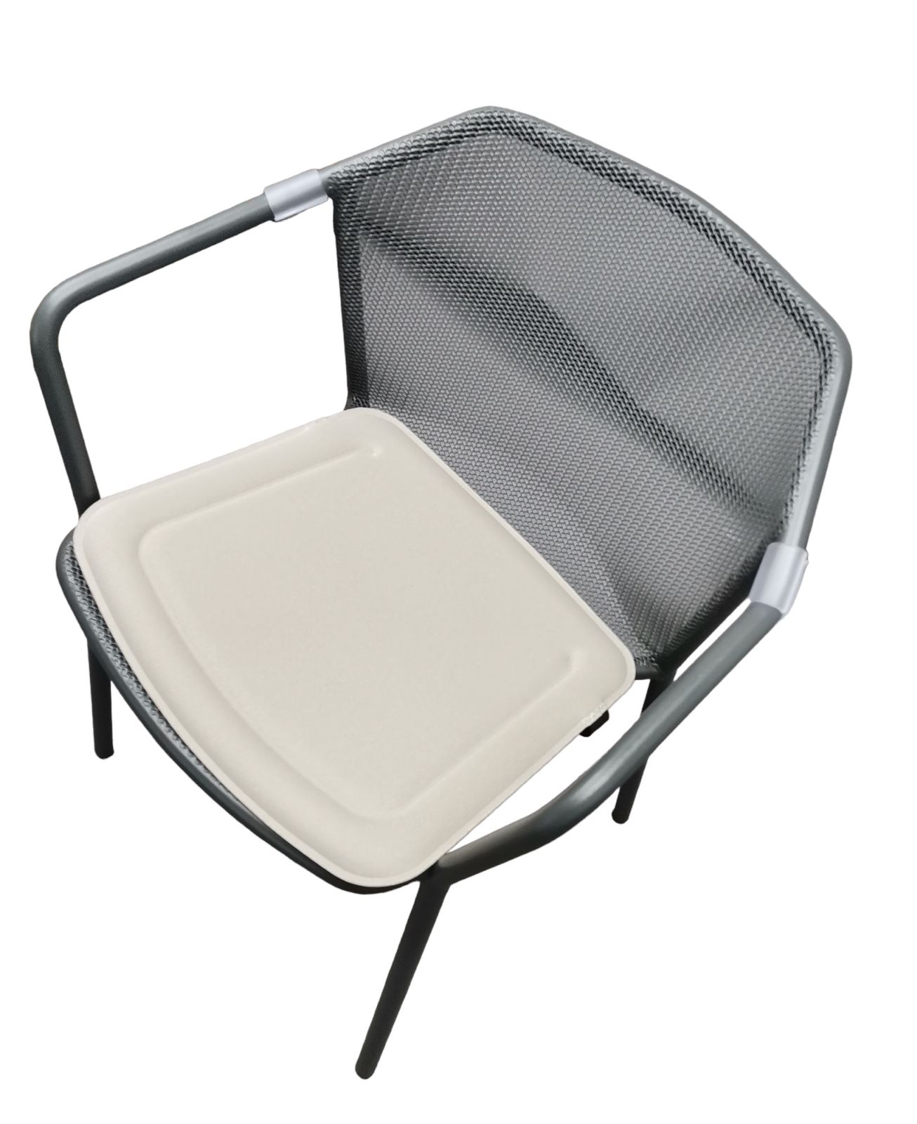 Darwin Armlehnstuhl Eisen Antik mit Natur Sitzkissen, Gartenstuhl für Terrasse und Balkon.