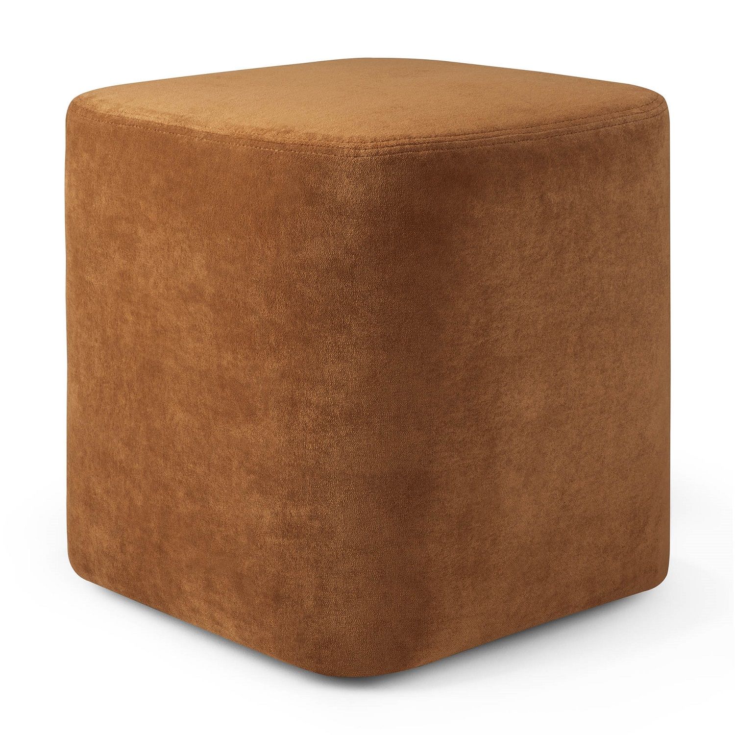 Brauner Cube Pouf Sitzhocker von Ethnicraft, quadratischer Hocker aus weichem Samtstoff.