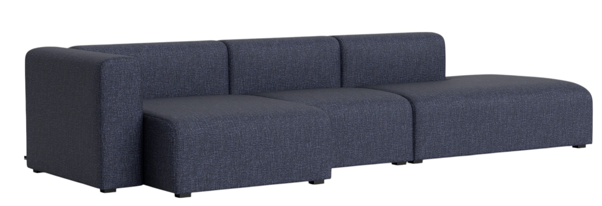 Blaues Mags Sofa von Hay, 3-Sitzer mit Armlehne links, modernes Design für Wohnzimmer.
