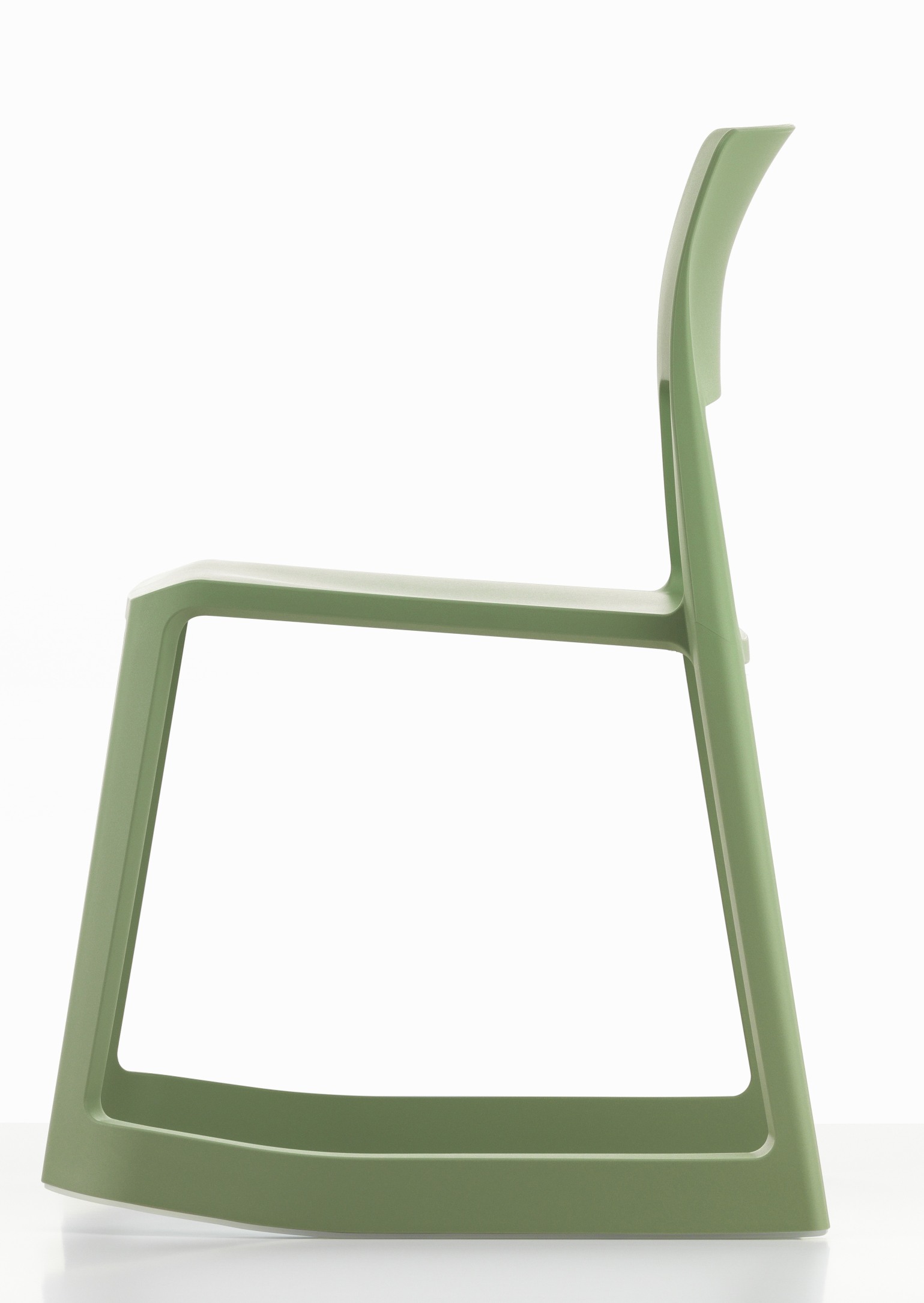 Tip Ton RE Stuhl von Vitra in Industriegrün, Seitenansicht, ergonomischer Kunststoffstuhl für Büro und Wohnbereich.