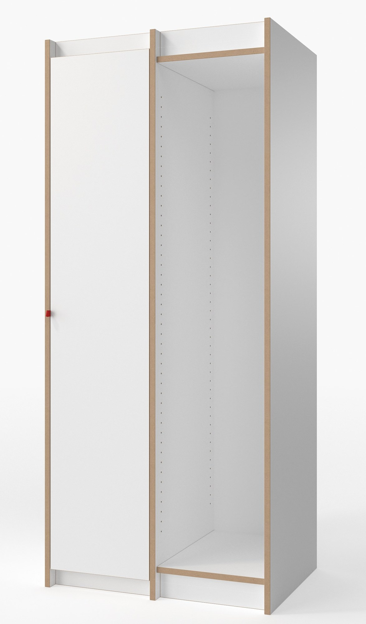 Tojo Schrank Anbaumodul: Weißer, modularer Kleiderschrank mit Tür und offenem Fach für Schlafzimmer.