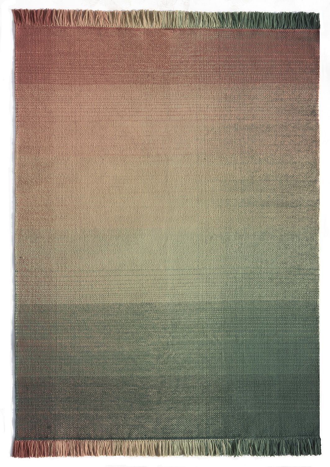 Nanimarquina Shade Outdoor Teppich 170x240 cm mit Farbverlauf von Rot über Beige zu Grün.