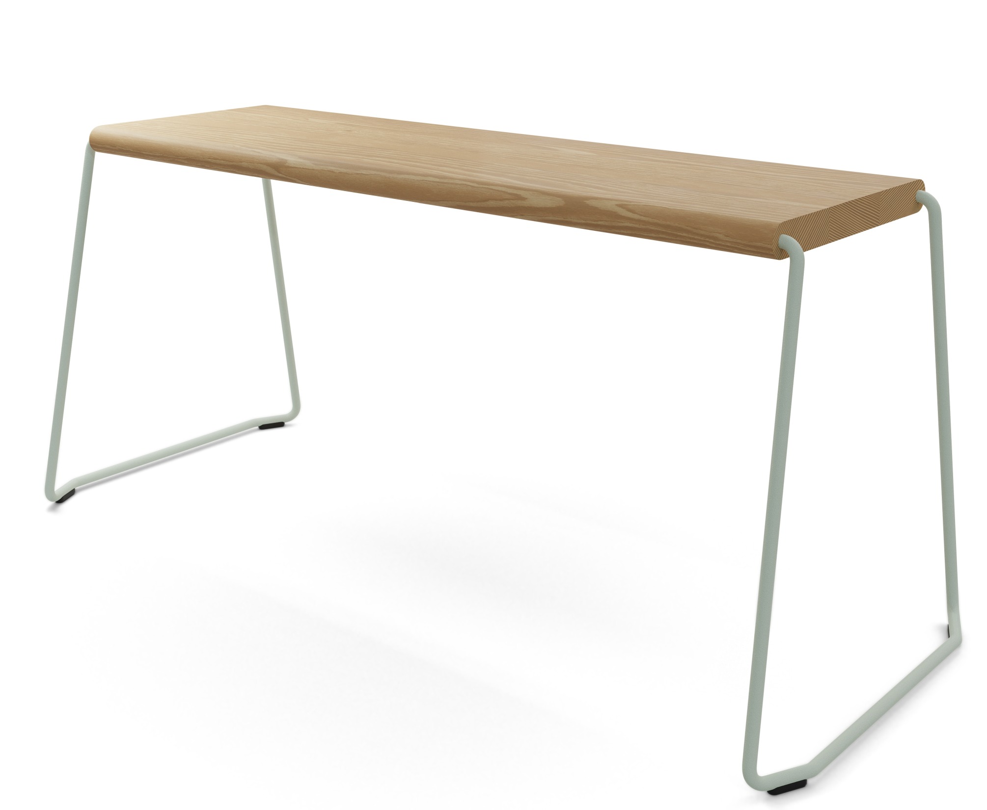 D:004 Bank von Fuchs & Habicht: Helle Holzbank mit mintgrünem Metallgestell für modernes Wohnen.
