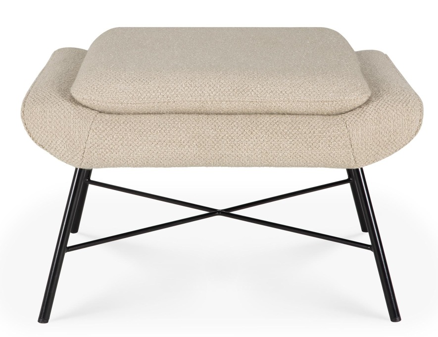 Barrow Fußhocker von Ethnicraft: Beiger Hocker mit schwarzem Metallgestell, ideal als Fußablage.