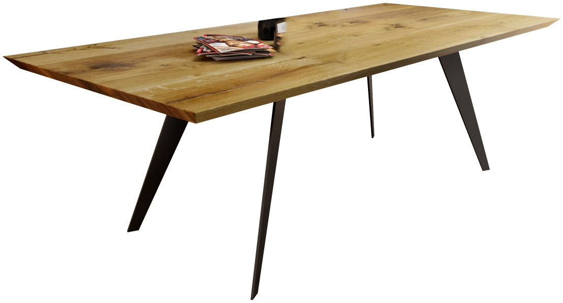 Fold Esstisch Trebord: Rechteckiger Holztisch mit schwarzen Metallbeinen, ideal für Esszimmer und Küche.