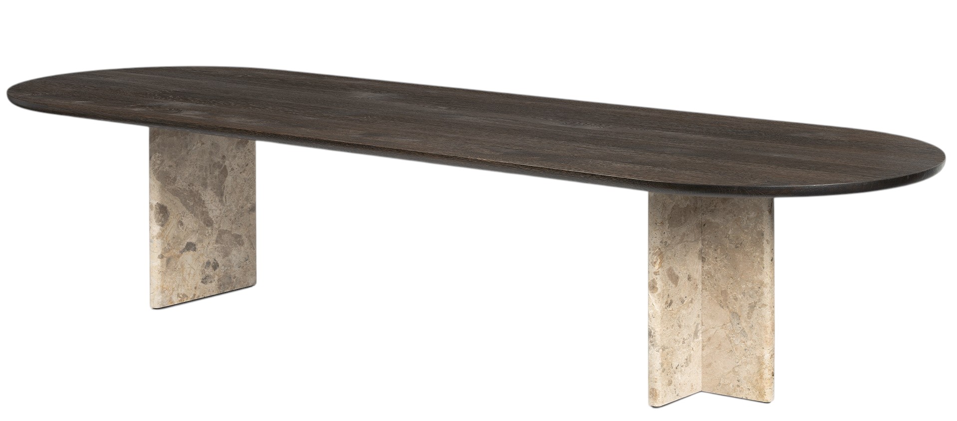 BC17 T-Rox Tisch oval Esstisch Janua Eiche geräuchert anthrazit geölt, gebürstet, Fuß Stein Ceppo beige / B 300 x T 110 x H 75 cm