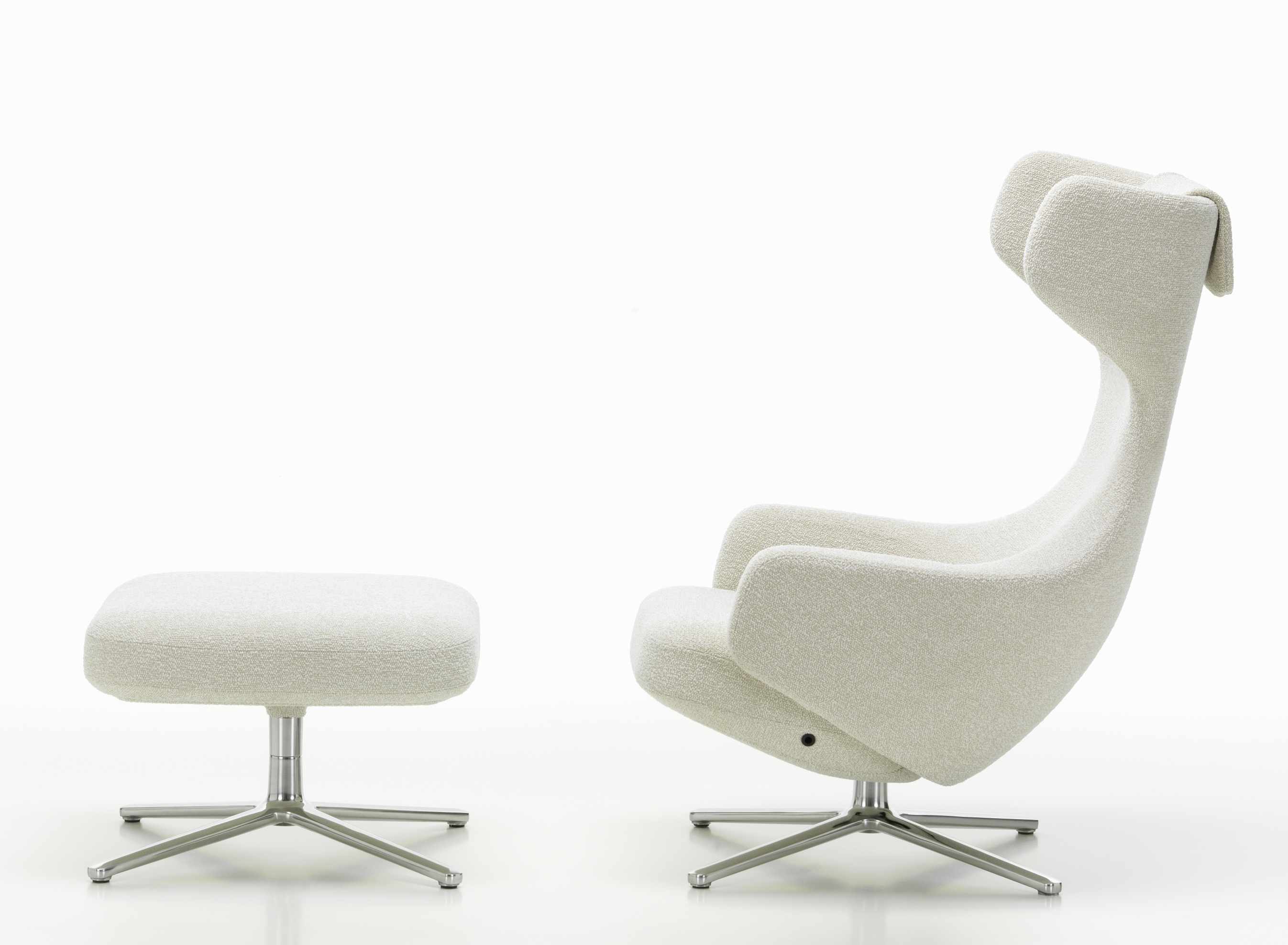 Grand Repos Sessel  + Ottoman Vitra Poliert Nubia Elfenbein / Perle