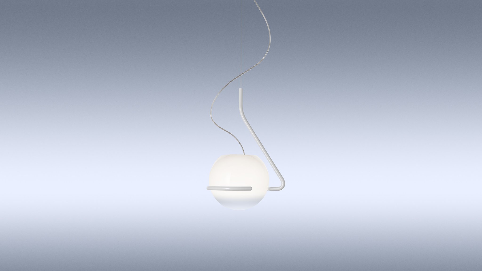 Tonda Piccola Pendelleuchte von Foscarini, moderne Hängelampe mit runder, weißer Glaskugel und minimalistischem Design.