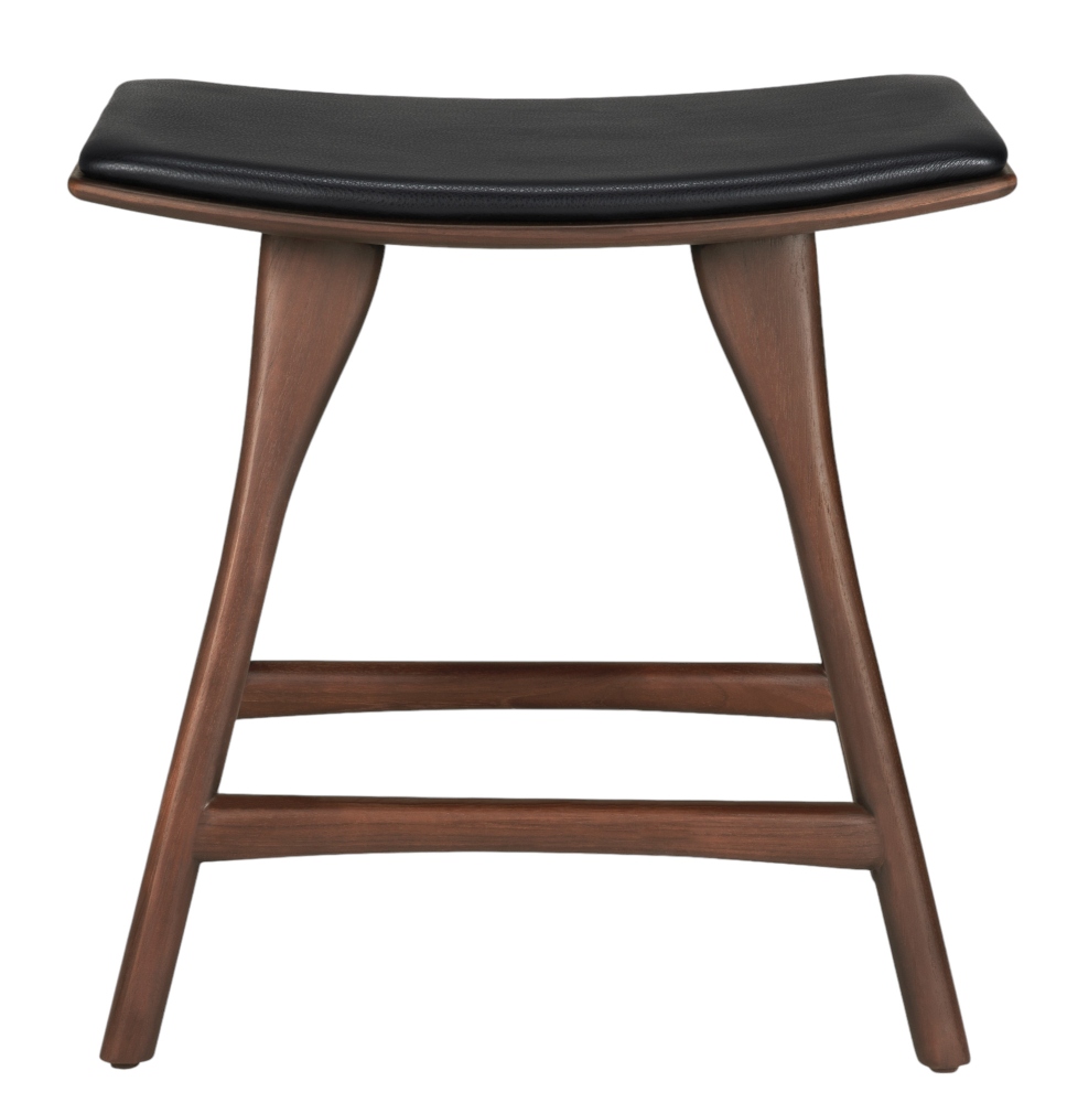 Osso Stool Hocker von Ethnicraft mit schwarzem Ledersitz, Holzbeine, modernes Design.
