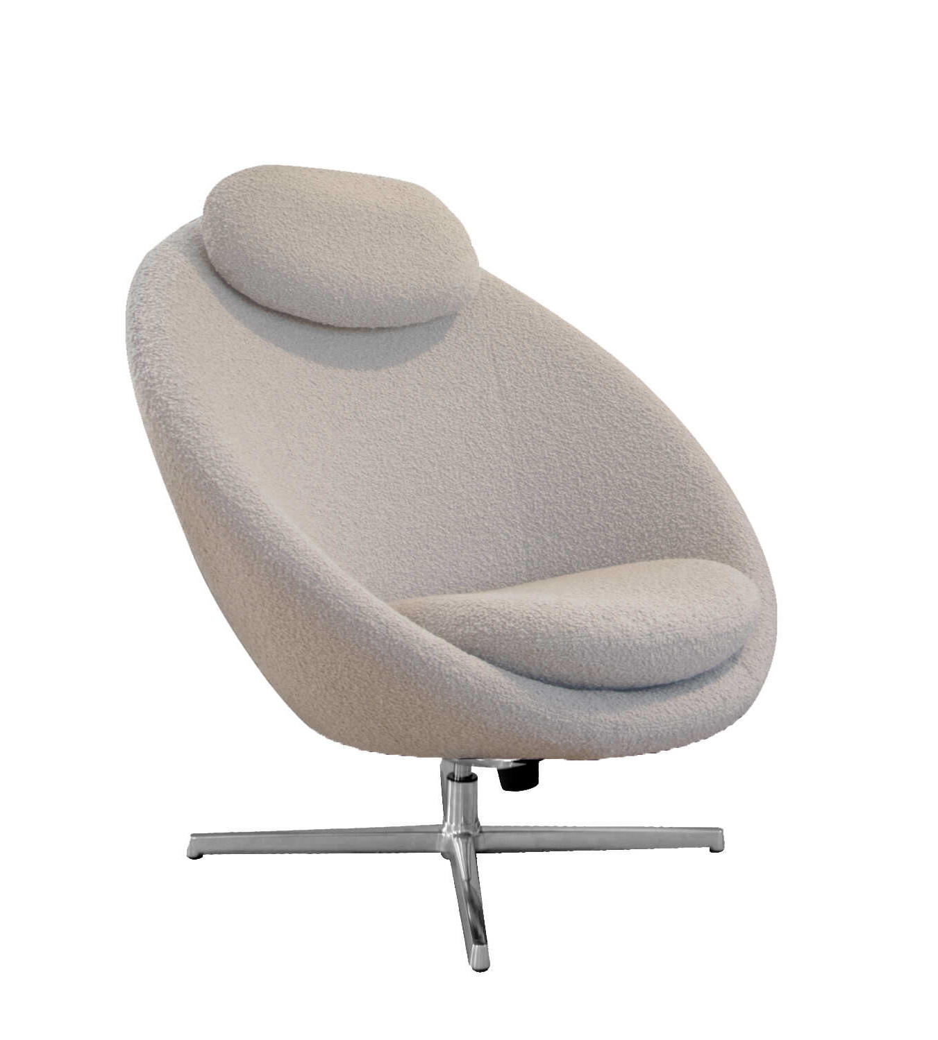 Pace Loungesessel von Cane-Line, drehbar, mit weichem, beigem Stoffbezug und Kopfstütze.