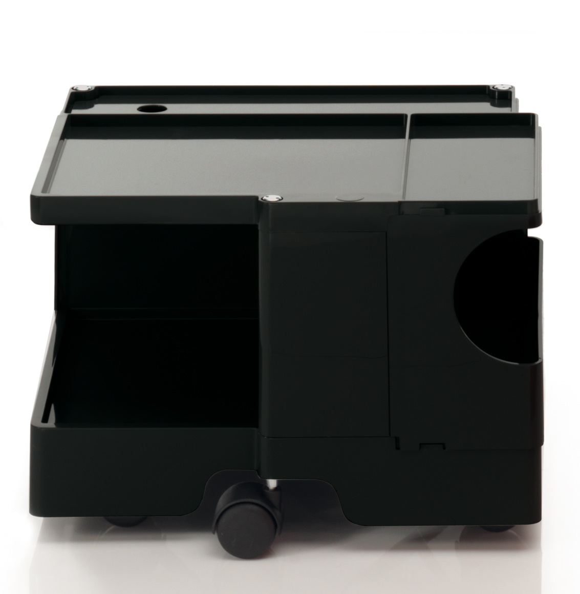 Schwarzer Boby B10 Rollcontainer mit Fächern und Rollen für Büro oder Arbeitszimmer.