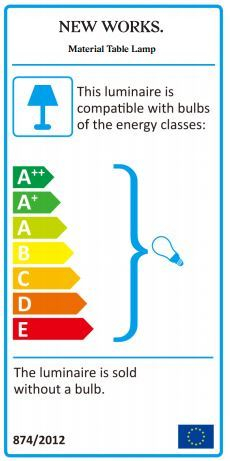 Energieeffizienzlabel für New Works Material Table Lamp Tischleuchte, kompatibel mit Leuchtmitteln der Klassen A++ bis E.