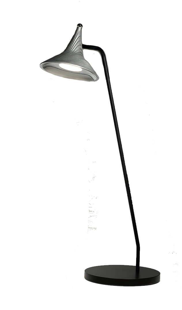 Unterlinden Table Tischleuchte von Artemide aus Aluminium, moderne Stehlampe mit schwarzem Fuß und Lampenschirm.