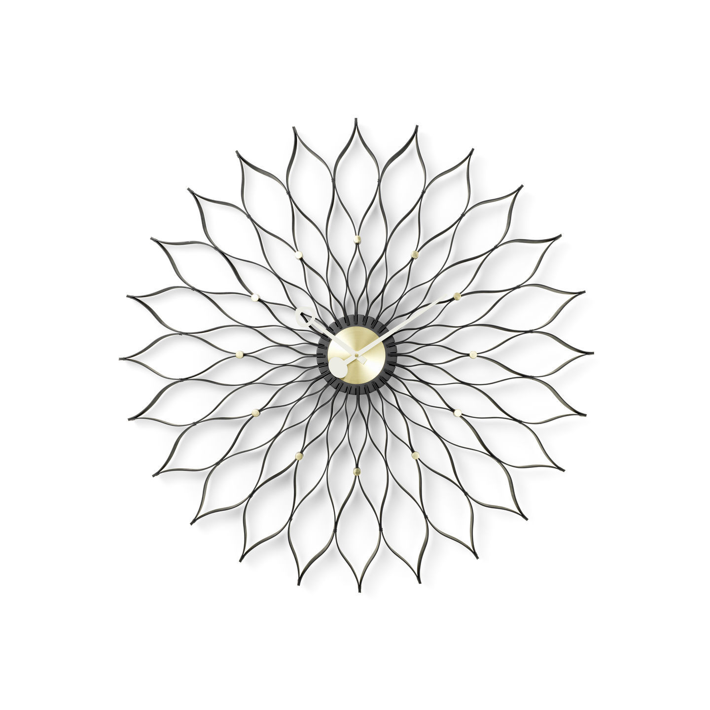 Sunflower Clock Wanduhr von Vitra: Schwarze Esche und Messing, modernes Design für die Wand.