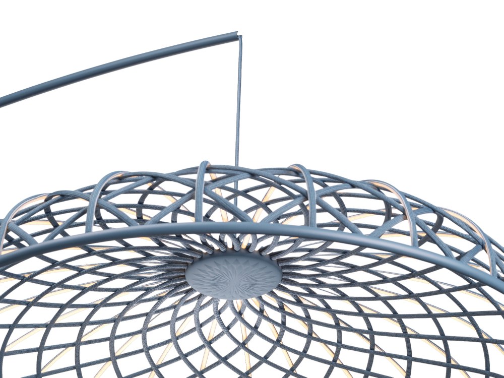 Detailaufnahme der Skynest Motion Stehleuchte in Blau Turmalin von Flos, modernes Design.