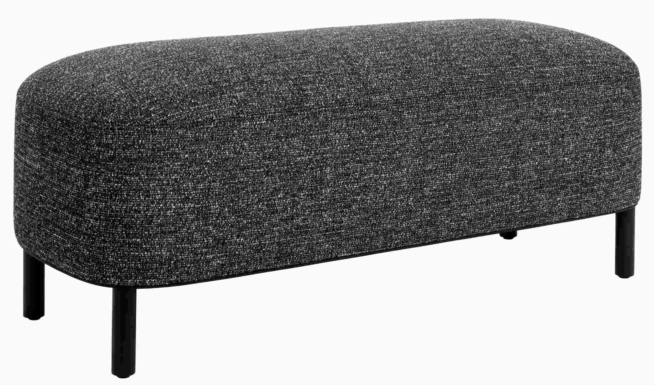 Amie Bank von Schönbuch, gepolsterte Sitzbank in Grau mit schwarzen Füßen, modernes Möbeldesign.