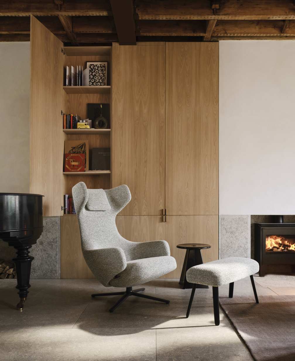 Grand Repos Sessel  + Ottoman Vitra Poliert Dumet Kiesel Melange